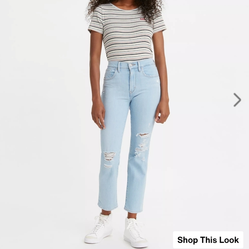 Levi’s 724 High Rise Straight Crop Jeans Size 27 Light Wash Distressed Womens
